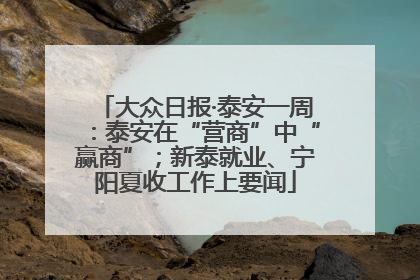 大众日报·泰安一周：泰安在“营商”中“赢商”；新泰就业、宁阳夏收工作上要闻